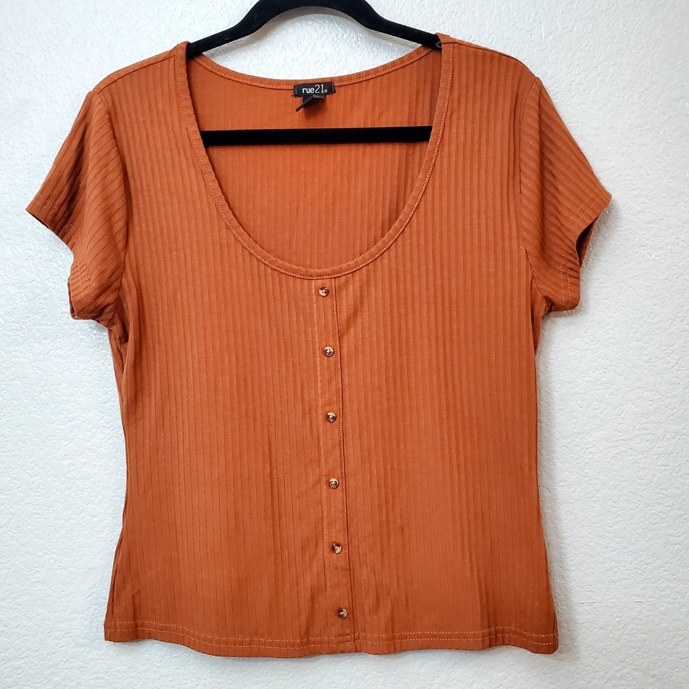 Rue 21 ♡ Women's Burnt Orange Scoop Neck Top Shirt ♡ Size Large ♡ Bohemian